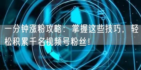 一分钟涨粉攻略：掌握这些技巧，轻松积累千名视频号粉丝！